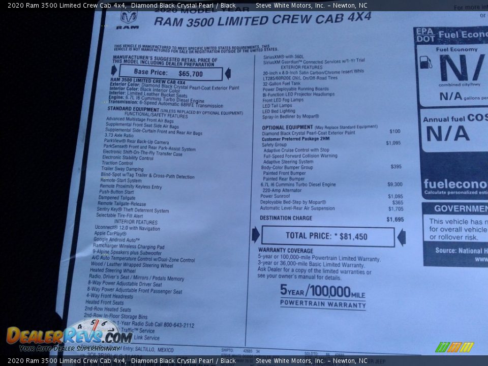 2020 Ram 3500 Limited Crew Cab 4x4 Diamond Black Crystal Pearl / Black Photo #31