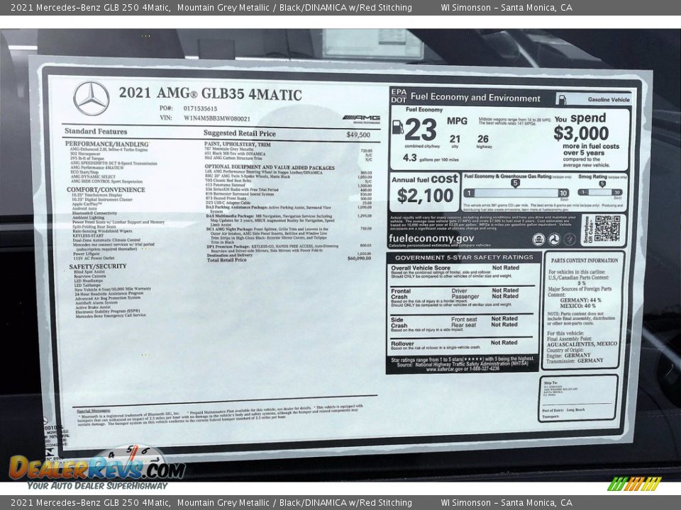 2021 Mercedes-Benz GLB 250 4Matic Window Sticker Photo #10