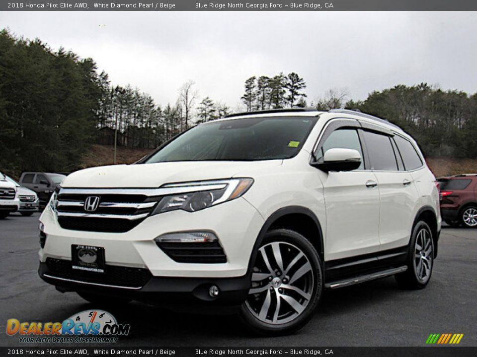 2018 Honda Pilot Elite AWD White Diamond Pearl / Beige Photo #1