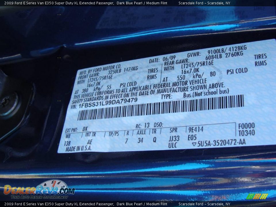 2009 Ford E Series Van E350 Super Duty XL Extended Passenger Dark Blue Pearl / Medium Flint Photo #22