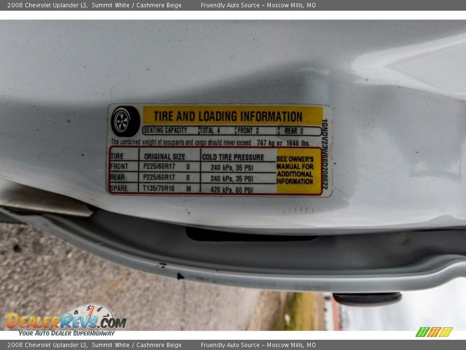 2008 Chevrolet Uplander LS Summit White / Cashmere Beige Photo #34