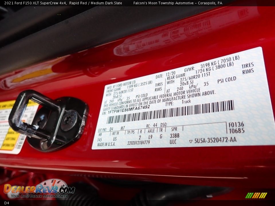 Ford Color Code D4 Rapid Red