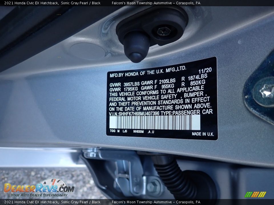2021 Honda Civic EX Hatchback Sonic Gray Pearl / Black Photo #12