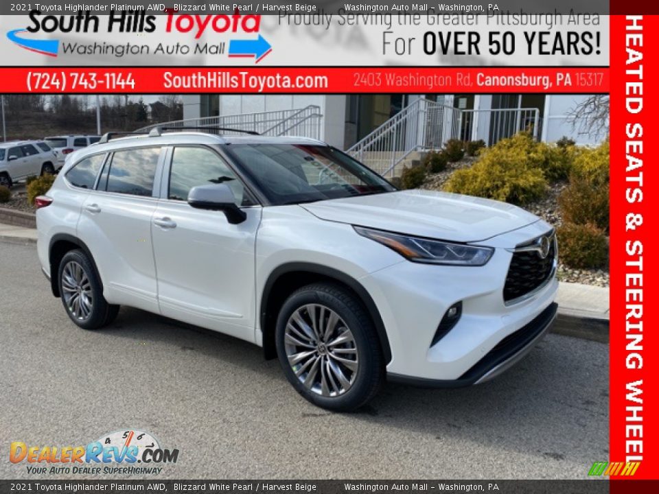 2021 Toyota Highlander Platinum AWD Blizzard White Pearl / Harvest Beige Photo #1