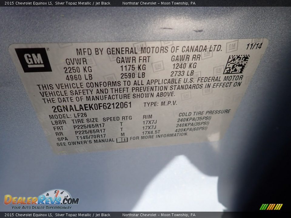 2015 Chevrolet Equinox LS Silver Topaz Metallic / Jet Black Photo #29
