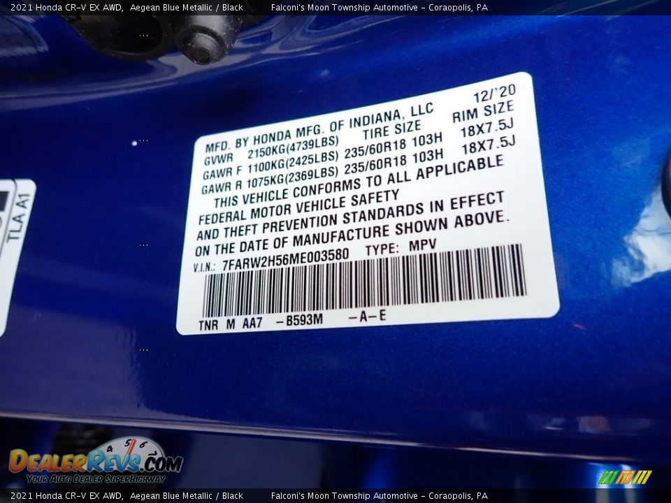 2021 Honda CR-V EX AWD Aegean Blue Metallic / Black Photo #13