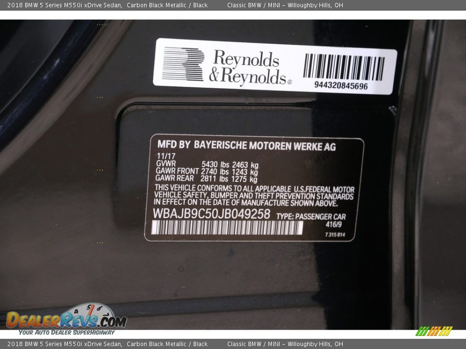2018 BMW 5 Series M550i xDrive Sedan Carbon Black Metallic / Black Photo #33