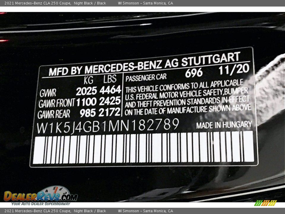 2021 Mercedes-Benz CLA 250 Coupe Night Black / Black Photo #10
