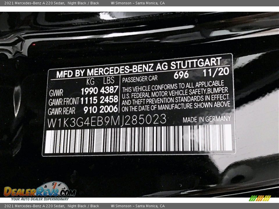 2021 Mercedes-Benz A 220 Sedan Night Black / Black Photo #10
