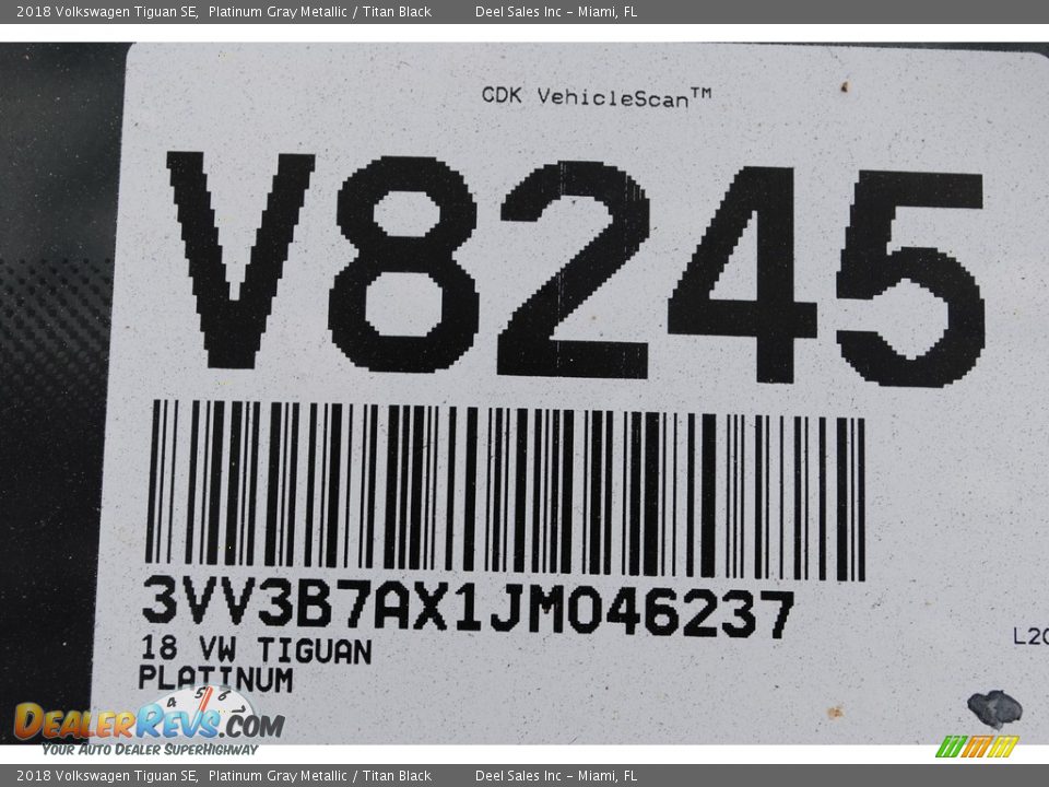 2018 Volkswagen Tiguan SE Platinum Gray Metallic / Titan Black Photo #20