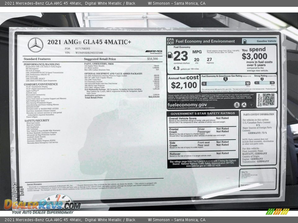 2021 Mercedes-Benz GLA AMG 45 4Matic Window Sticker Photo #11