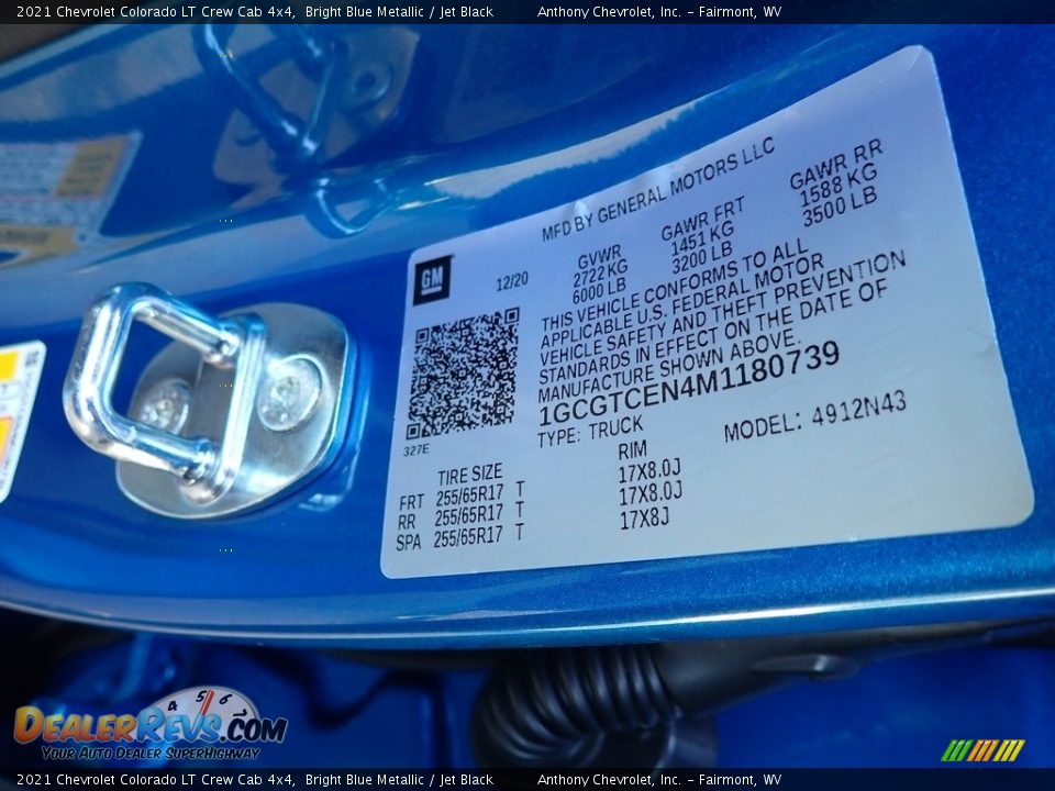 2021 Chevrolet Colorado LT Crew Cab 4x4 Bright Blue Metallic / Jet Black Photo #18