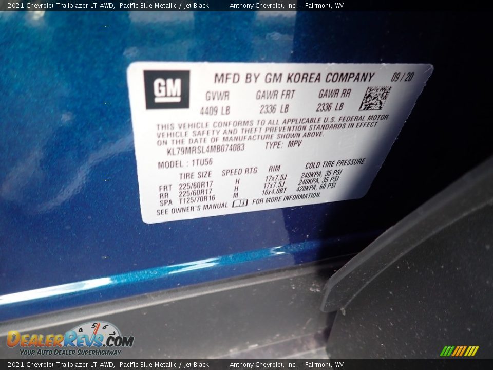 2021 Chevrolet Trailblazer LT AWD Pacific Blue Metallic / Jet Black Photo #14