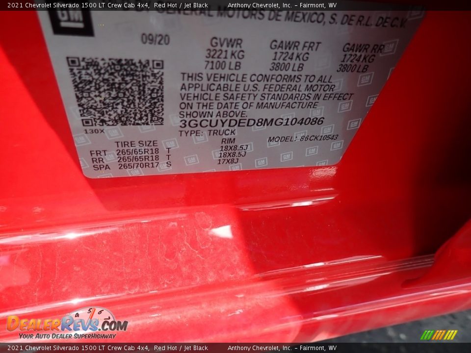 2021 Chevrolet Silverado 1500 LT Crew Cab 4x4 Red Hot / Jet Black Photo #15