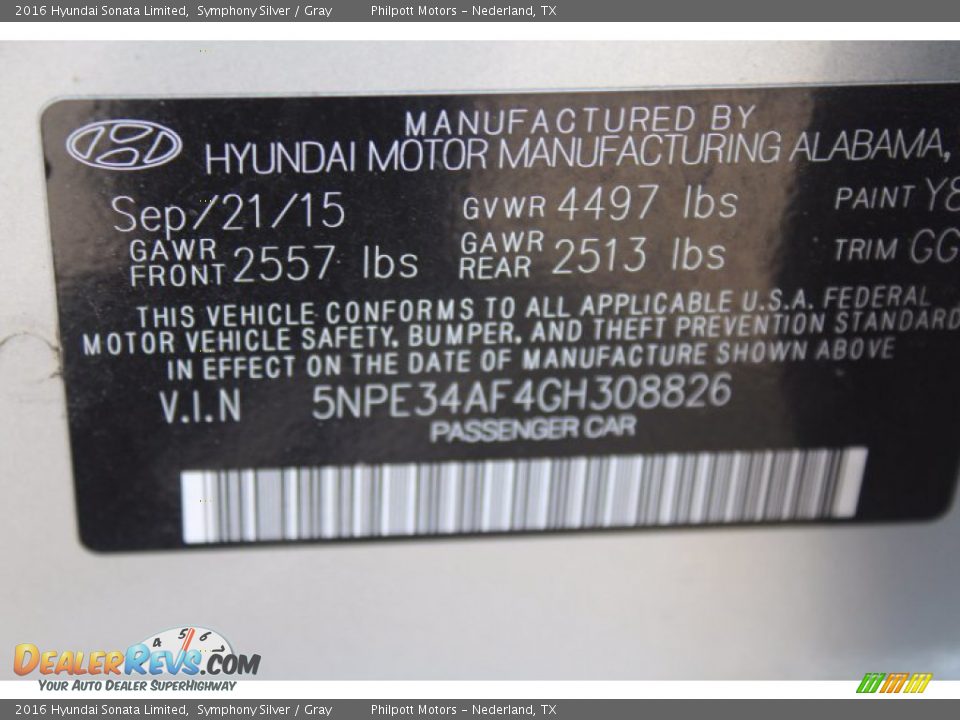 2016 Hyundai Sonata Limited Symphony Silver / Gray Photo #28