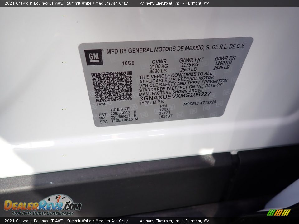 2021 Chevrolet Equinox LT AWD Summit White / Medium Ash Gray Photo #15