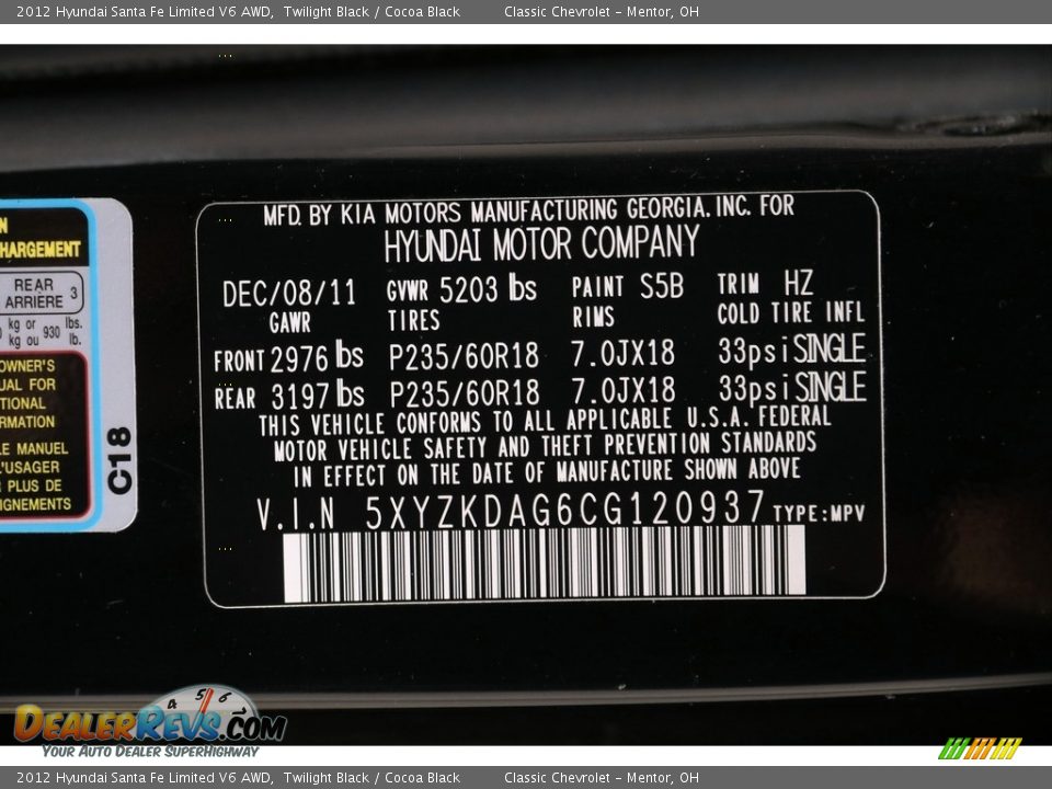 2012 Hyundai Santa Fe Limited V6 AWD Twilight Black / Cocoa Black Photo #19
