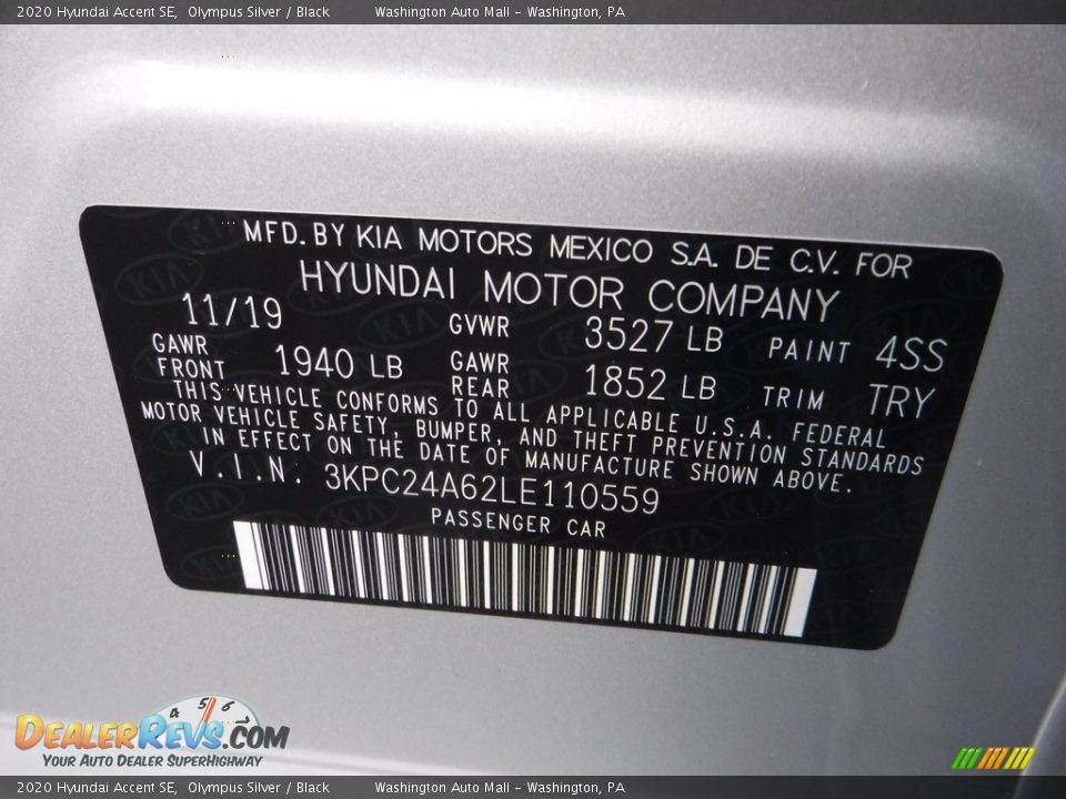 2020 Hyundai Accent SE Olympus Silver / Black Photo #26
