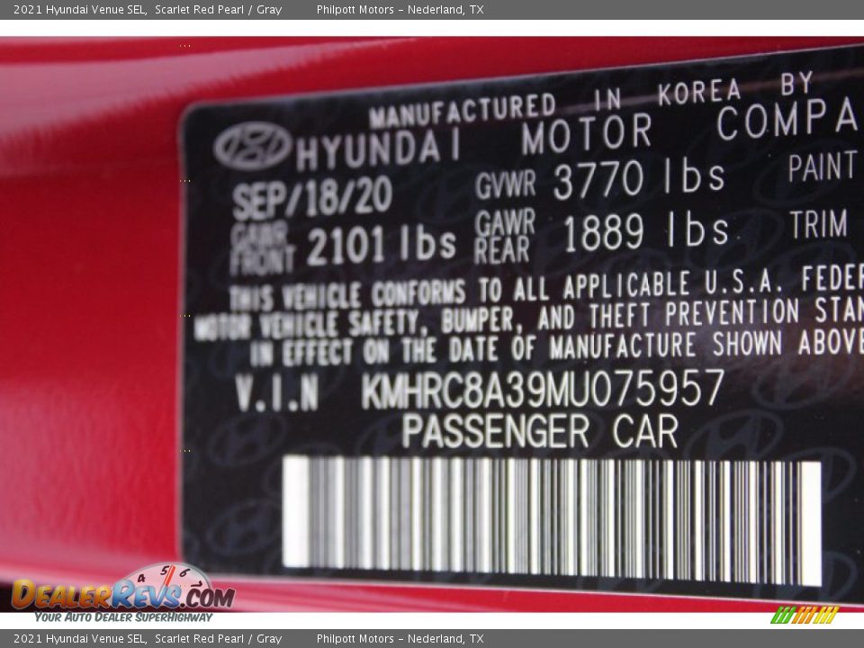 2021 Hyundai Venue SEL Scarlet Red Pearl / Gray Photo #23