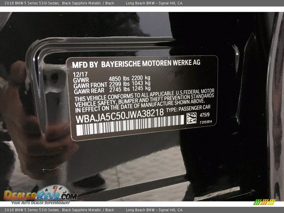 2018 BMW 5 Series 530i Sedan Black Sapphire Metallic / Black Photo #36