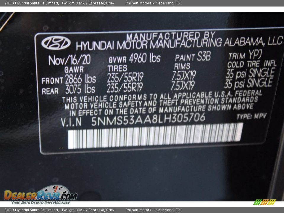 2020 Hyundai Santa Fe Limited Twilight Black / Espresso/Gray Photo #26