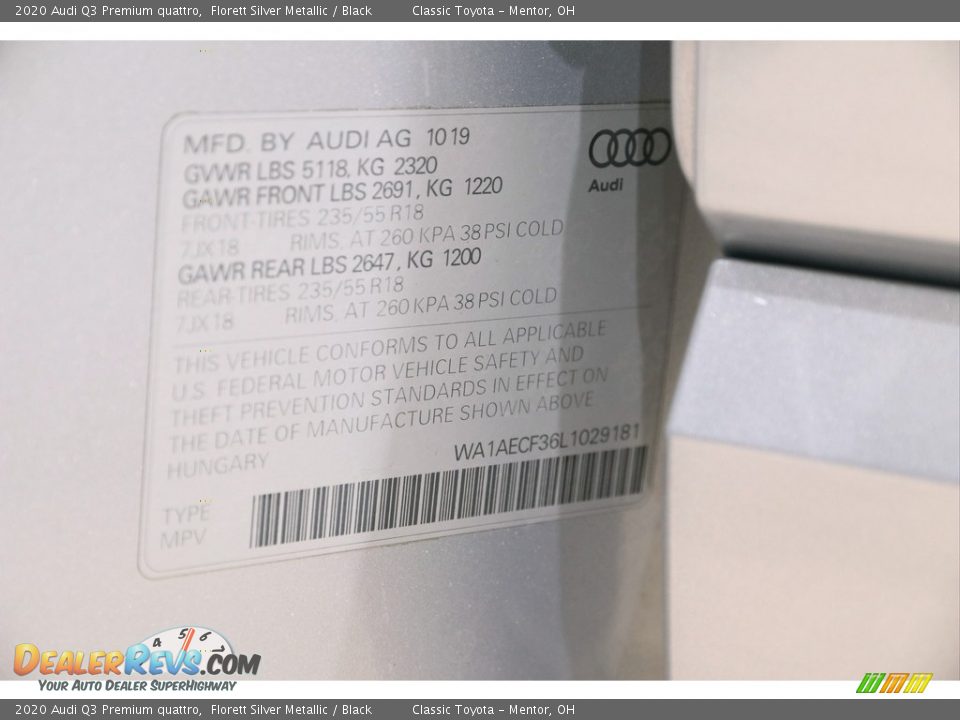 2020 Audi Q3 Premium quattro Florett Silver Metallic / Black Photo #25