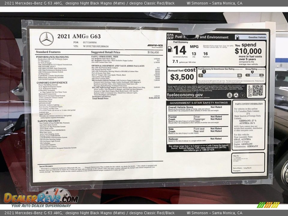 2021 Mercedes-Benz G 63 AMG designo Night Black Magno (Matte) / designo Classic Red/Black Photo #11