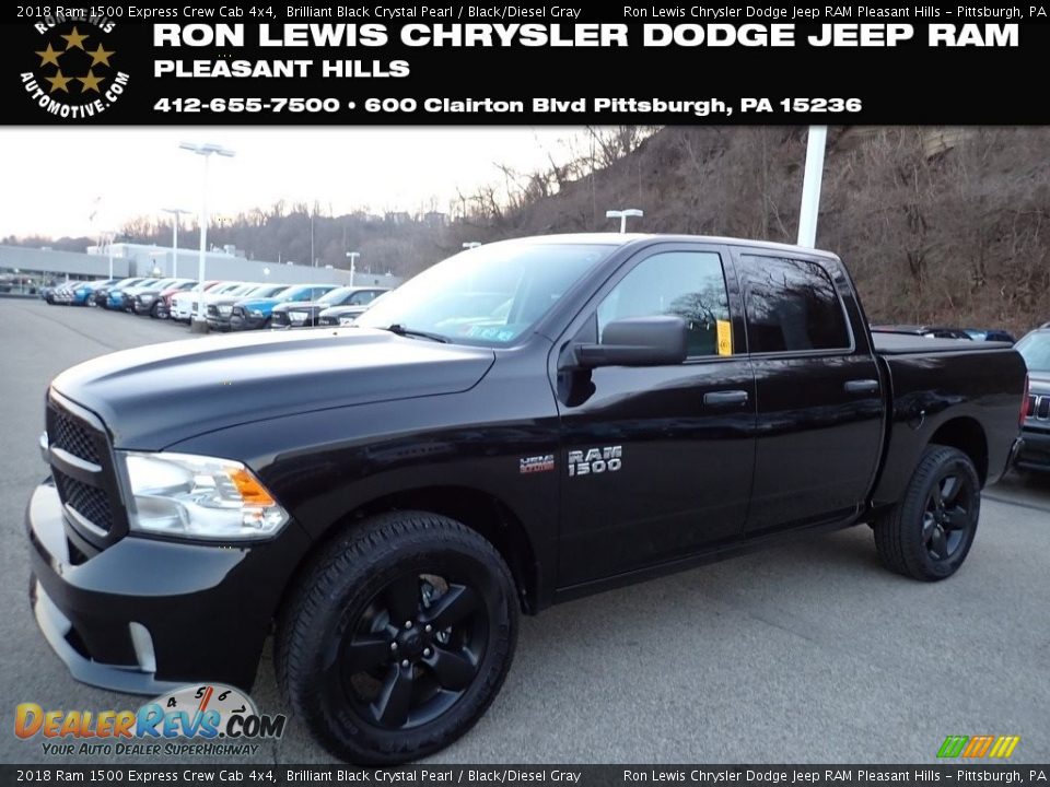 2018 Ram 1500 Express Crew Cab 4x4 Brilliant Black Crystal Pearl / Black/Diesel Gray Photo #1