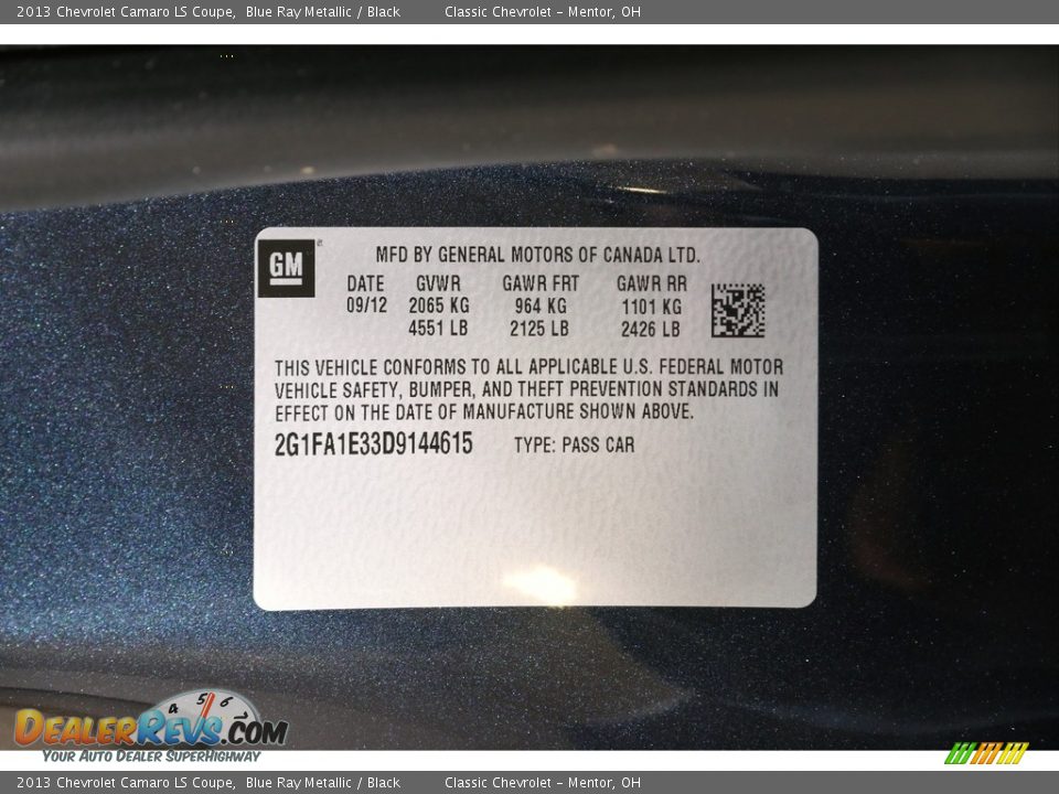 2013 Chevrolet Camaro LS Coupe Blue Ray Metallic / Black Photo #19