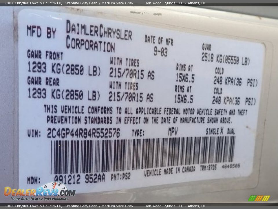 2004 Chrysler Town & Country LX Graphite Gray Pearl / Medium Slate Gray Photo #20