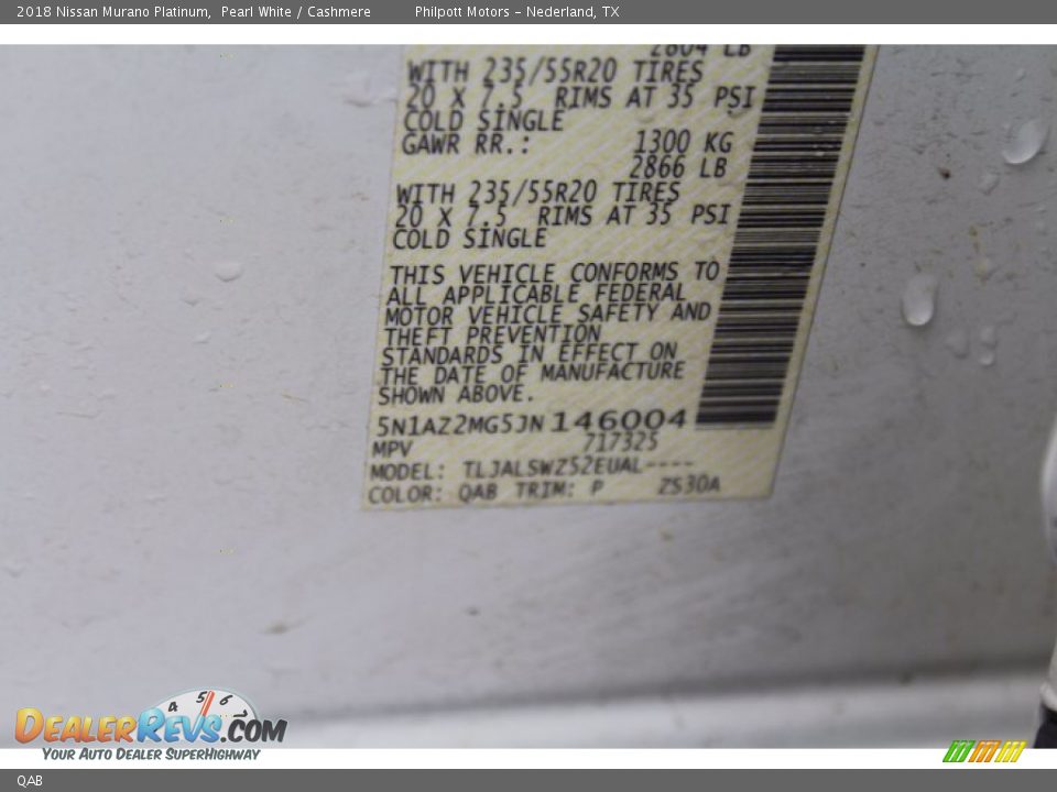 Nissan Color Code QAB Pearl White