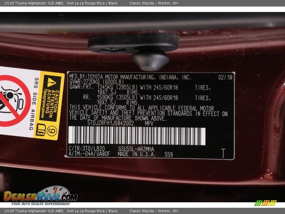 2018 Toyota Highlander XLE AWD Ooh La La Rouge Mica / Black Photo #22