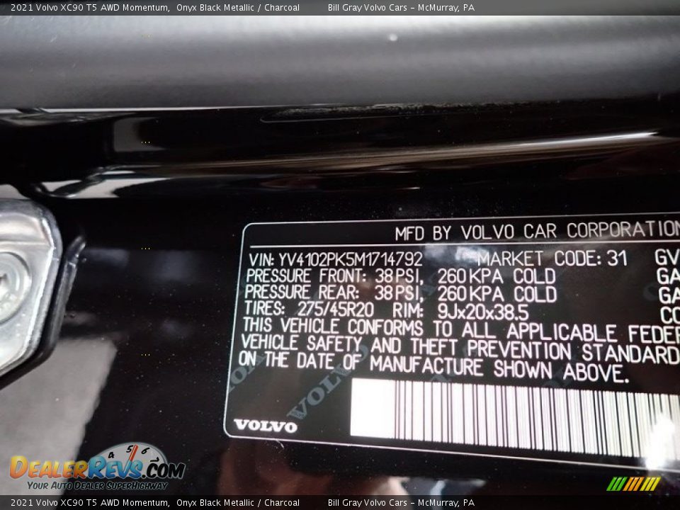 2021 Volvo XC90 T5 AWD Momentum Onyx Black Metallic / Charcoal Photo #11