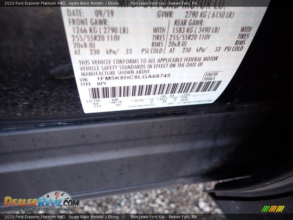 2020 Ford Explorer Platinum 4WD Agate Black Metallic / Ebony Photo #17