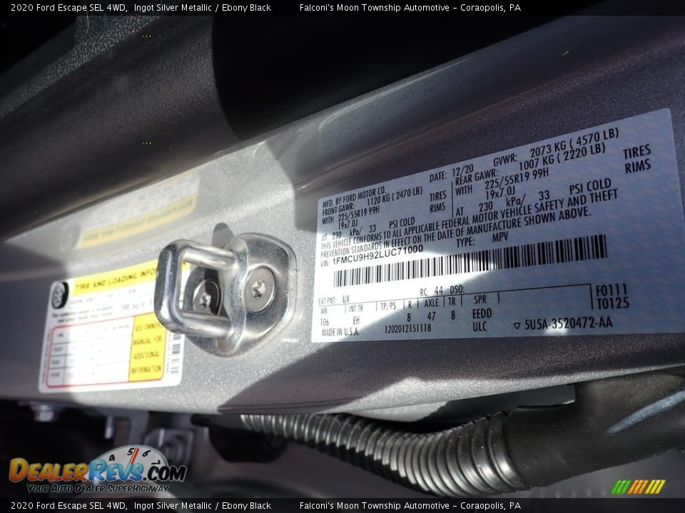2020 Ford Escape SEL 4WD Ingot Silver Metallic / Ebony Black Photo #11