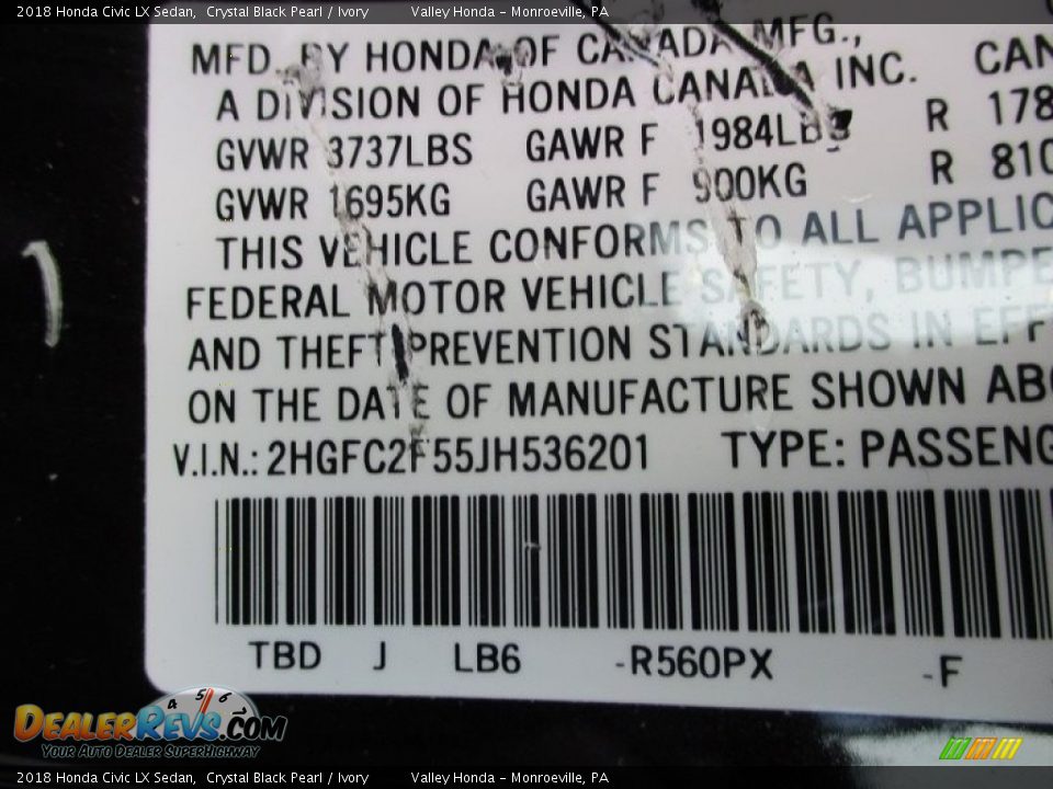 2018 Honda Civic LX Sedan Crystal Black Pearl / Ivory Photo #19