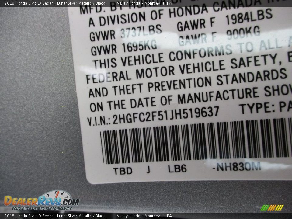 2018 Honda Civic LX Sedan Lunar Silver Metallic / Black Photo #19