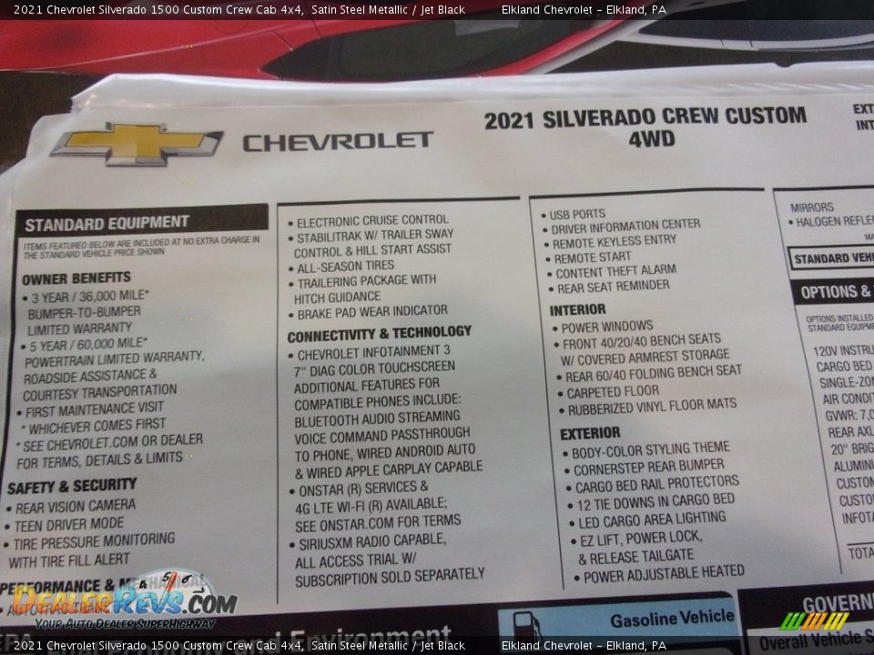 2021 Chevrolet Silverado 1500 Custom Crew Cab 4x4 Window Sticker Photo #32