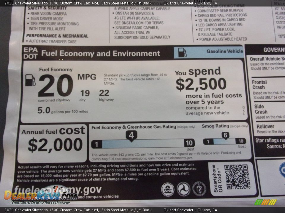 Info Tag of 2021 Chevrolet Silverado 1500 Custom Crew Cab 4x4 Photo #34