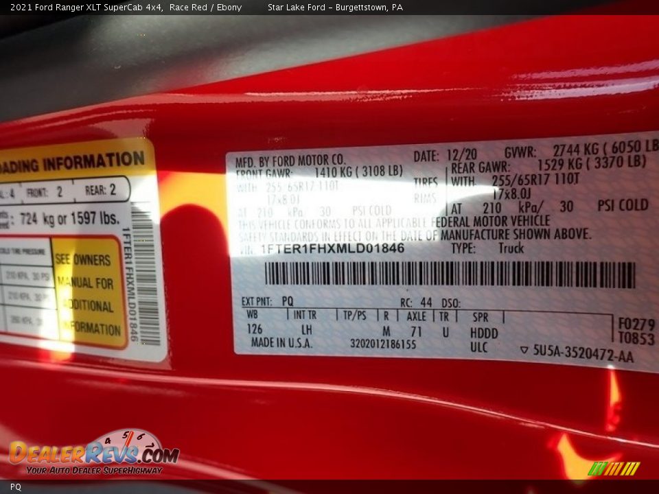 Ford Color Code PQ Race Red