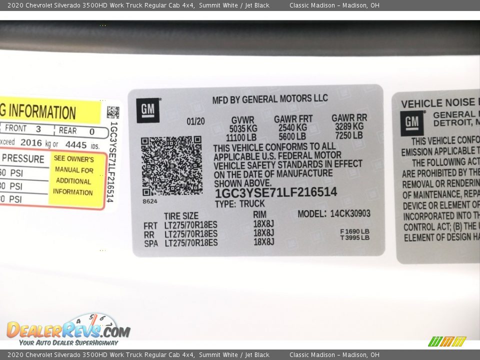 2020 Chevrolet Silverado 3500HD Work Truck Regular Cab 4x4 Summit White / Jet Black Photo #18