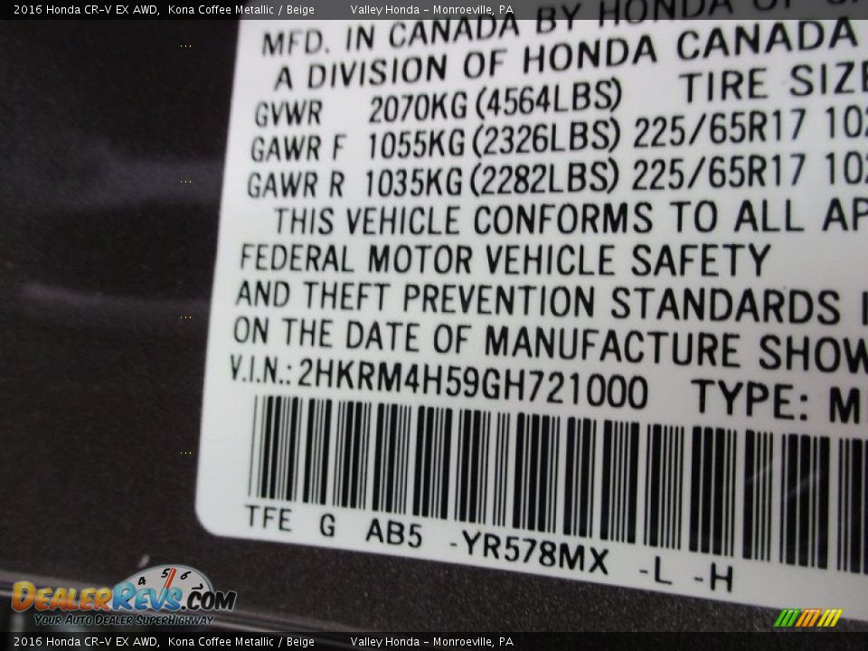 2016 Honda CR-V EX AWD Kona Coffee Metallic / Beige Photo #19