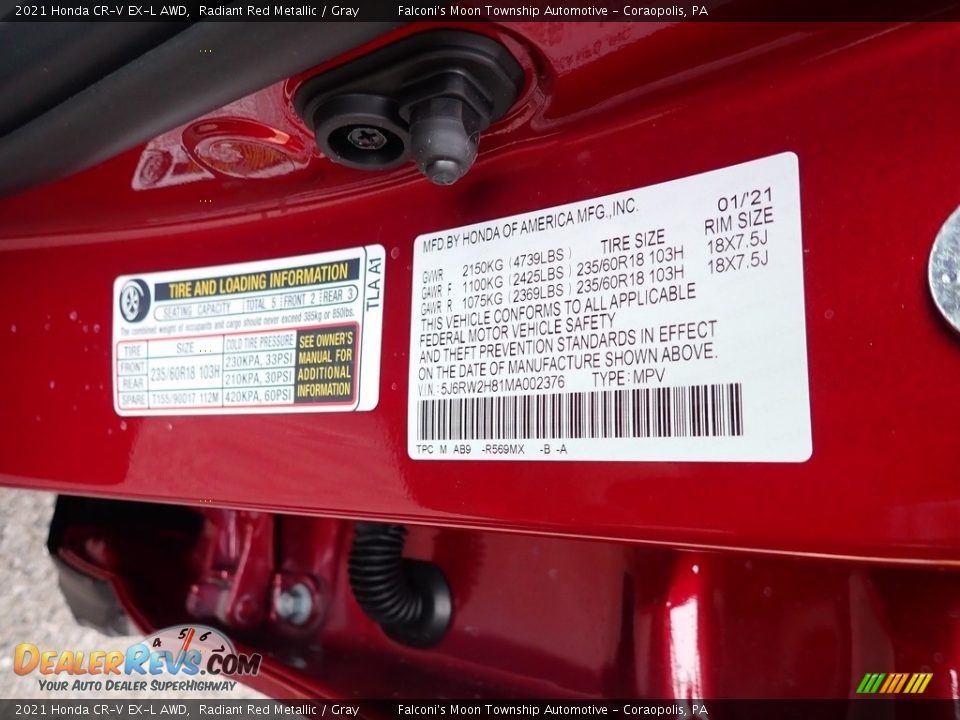 2021 Honda CR-V EX-L AWD Radiant Red Metallic / Gray Photo #12