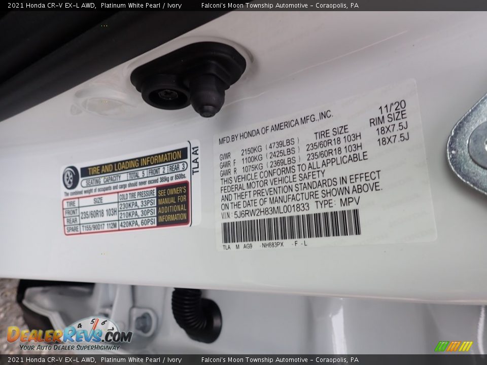 2021 Honda CR-V EX-L AWD Platinum White Pearl / Ivory Photo #10