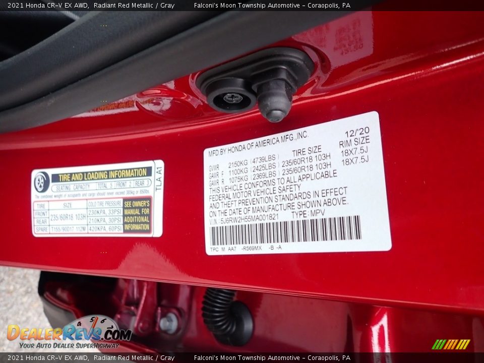 2021 Honda CR-V EX AWD Radiant Red Metallic / Gray Photo #12
