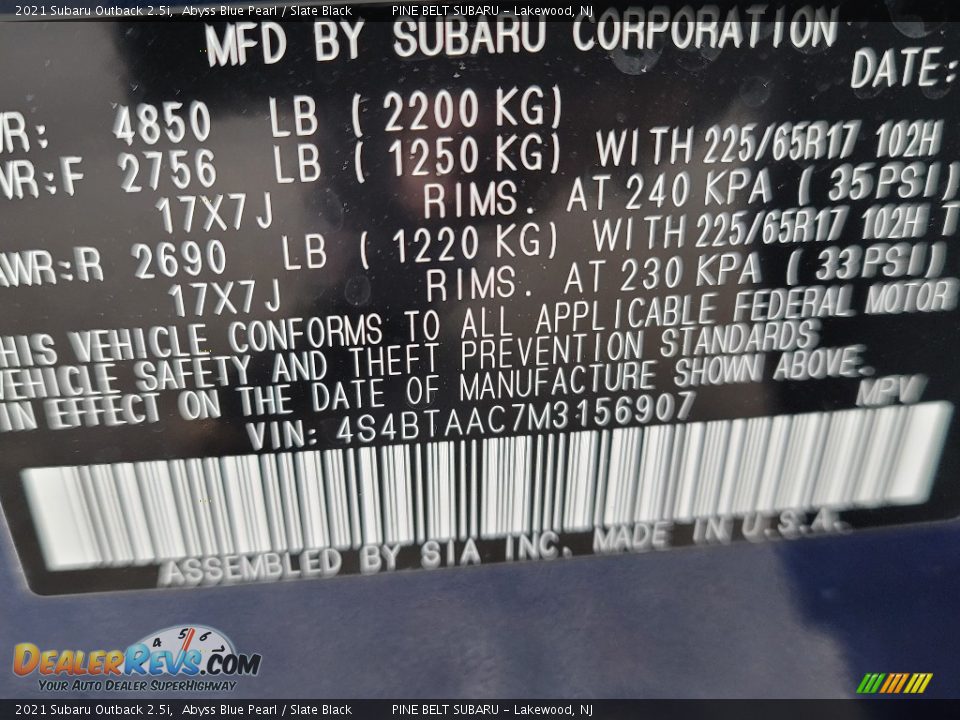 2021 Subaru Outback 2.5i Abyss Blue Pearl / Slate Black Photo #13