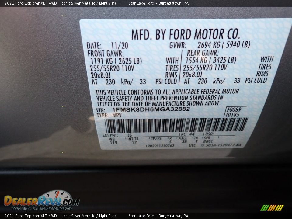 2021 Ford Explorer XLT 4WD Iconic Silver Metallic / Light Slate Photo #15