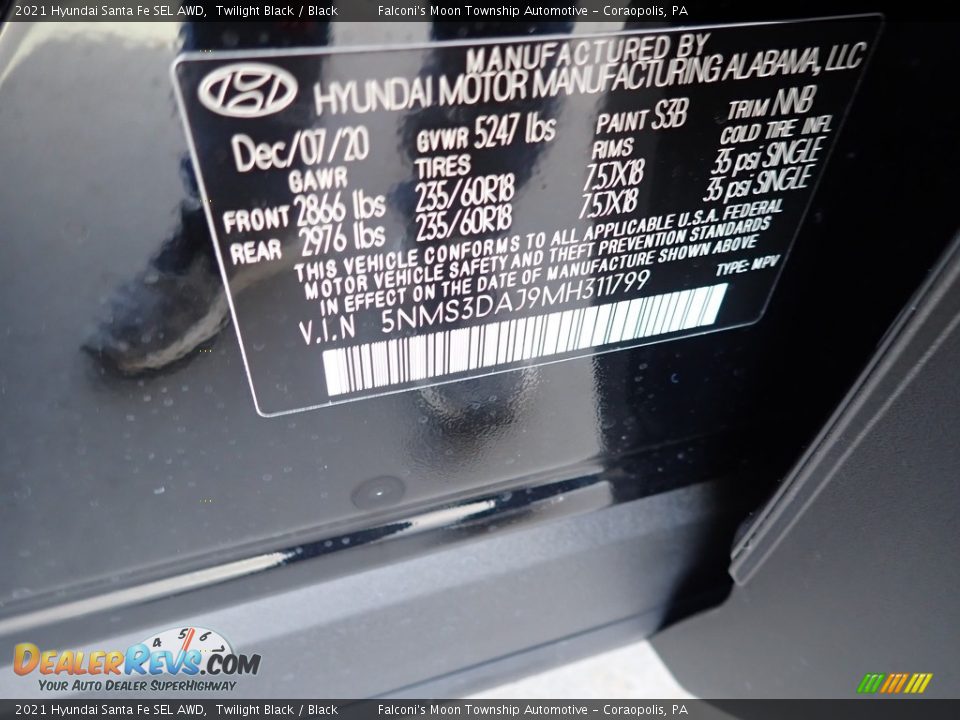 2021 Hyundai Santa Fe SEL AWD Twilight Black / Black Photo #12