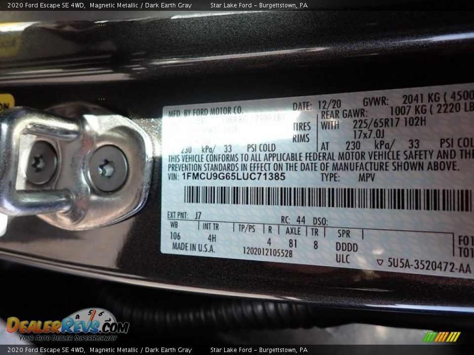 2020 Ford Escape SE 4WD Magnetic Metallic / Dark Earth Gray Photo #14