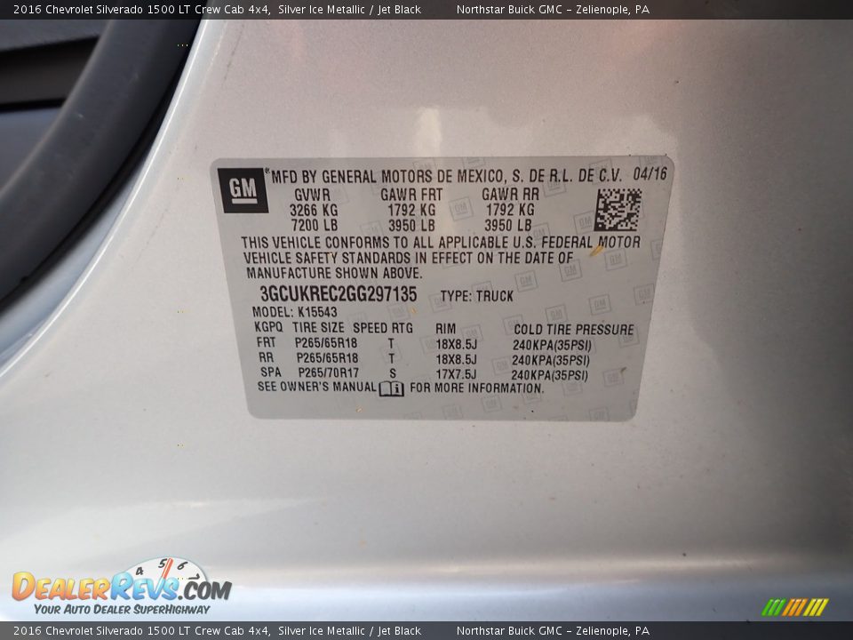2016 Chevrolet Silverado 1500 LT Crew Cab 4x4 Silver Ice Metallic / Jet Black Photo #14
